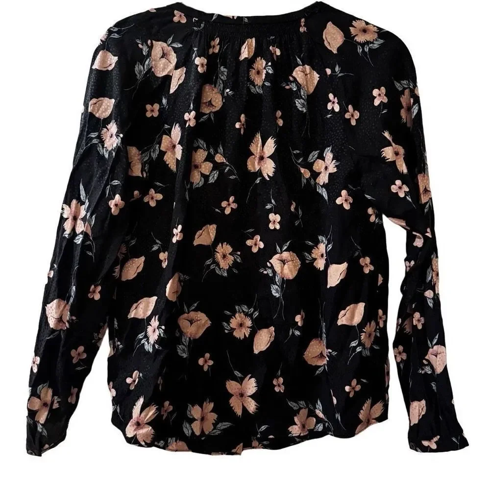 NWOT Rebecca Taylor Black Floral Jacquard Daniella Silk Blouse Size 2 Small